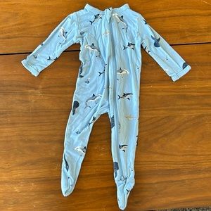 EUC Kyte 3-6 month blue shark zipper onesie